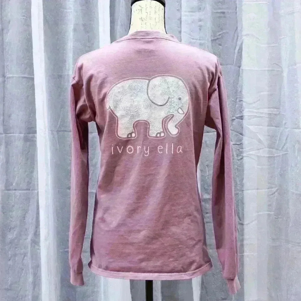 Ivory Ella Size S Save the Elephants Purple long sleeved pocket pullover shirt